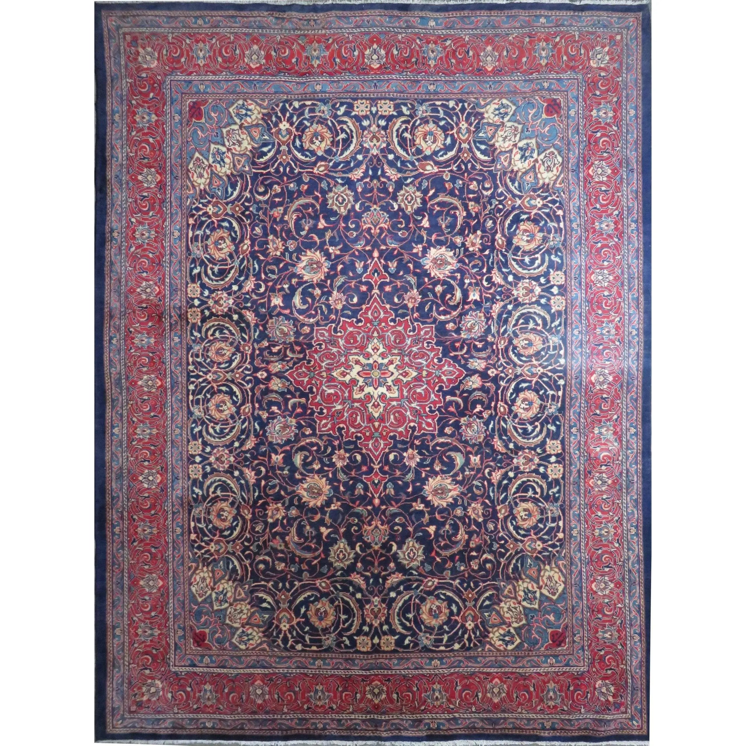 One Of The Kind Hand-Knotted Persian Wool Rug _ Luxurious Vintage Design, 13'3" x 9'7", Artisan Crafted